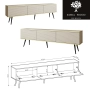 Szafka RTV Beżowo - Złota 175 cm Noga Czarna MDF